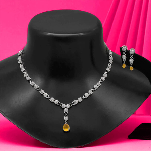 Yaarita's Yellow Color American Diamond Necklace Set