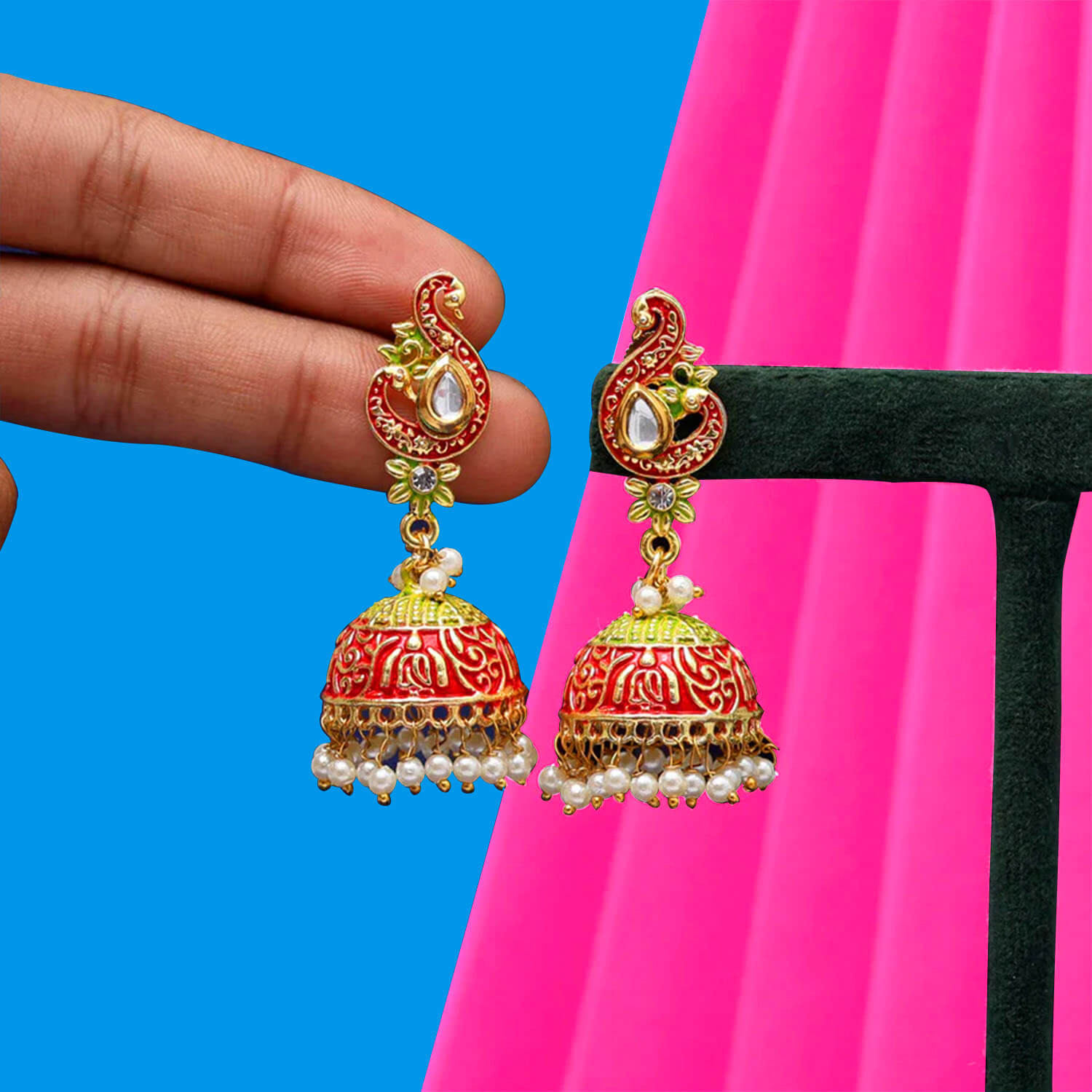 buy-yaaritas-red-color-mint-meena-earrings