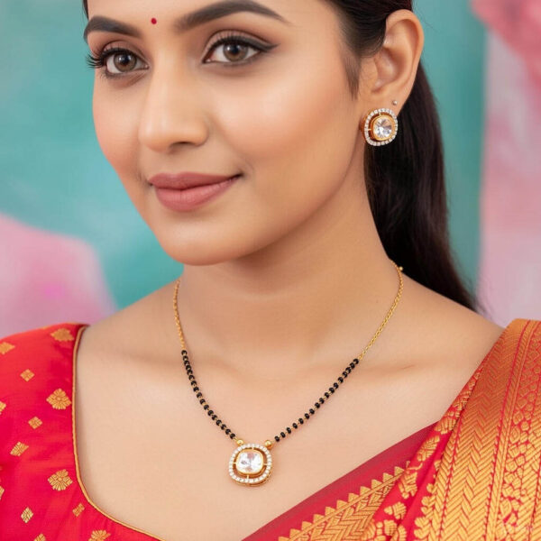 Yaarita’s Beautiful Rama Green Color Mint Meena EarringsYaarita’s Fancy Design Party Wear White Color Kundan Mangalsutra