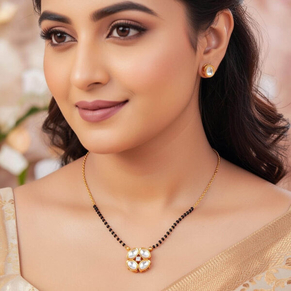 Yaarita’s Beautiful Rama Green Color Mint Meena EarringsYaarita’s Fancy Style American Diamond White Color Mangalsutra