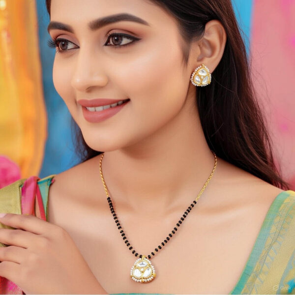 Yaarita’s Fancy Design Party Wear White Color Kundan Mangalsutra