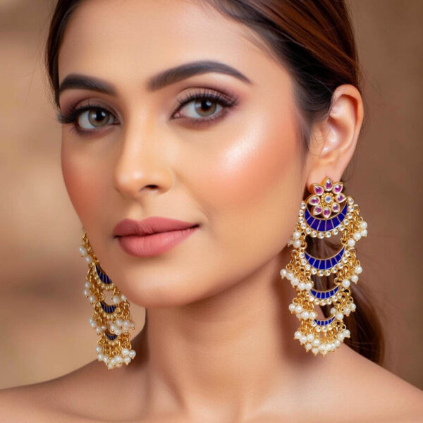 Yaarita's Gold Plated Blue Color Meenakari Dangler Earring
