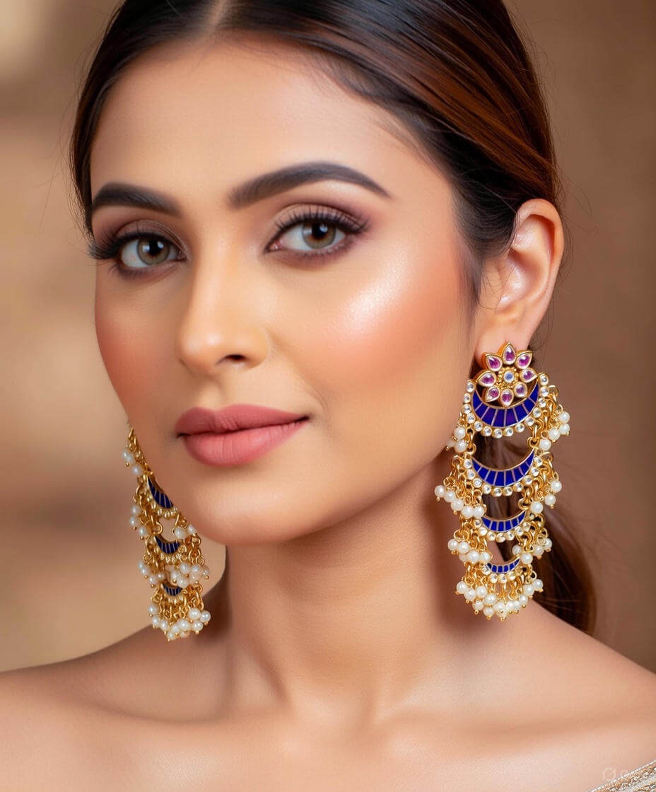 Yaarita's Gold Plated Blue Color Meenakari Dangler Earring
