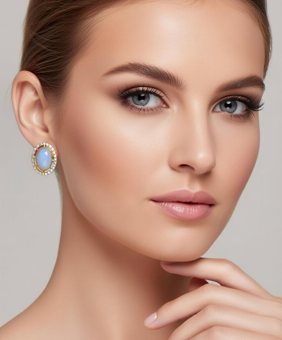 Yaarita's Gold Plated Crystal Stone Grey Color Stud Earring