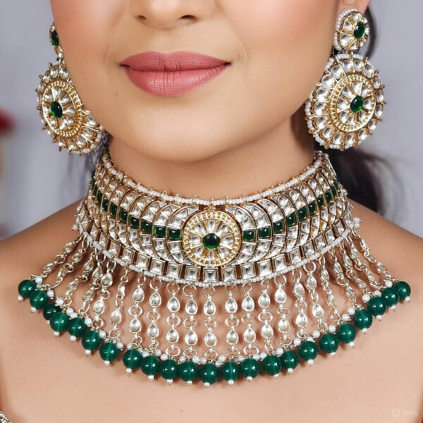 Yaarita’s Gold Plated Green Kundan Designer Choker Necklace