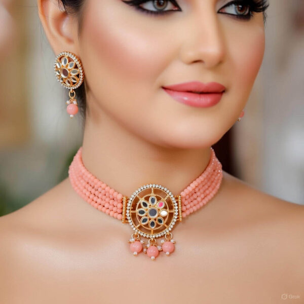 Yaarita’s Gold Plated Light Pink Color Choker Necklace Set