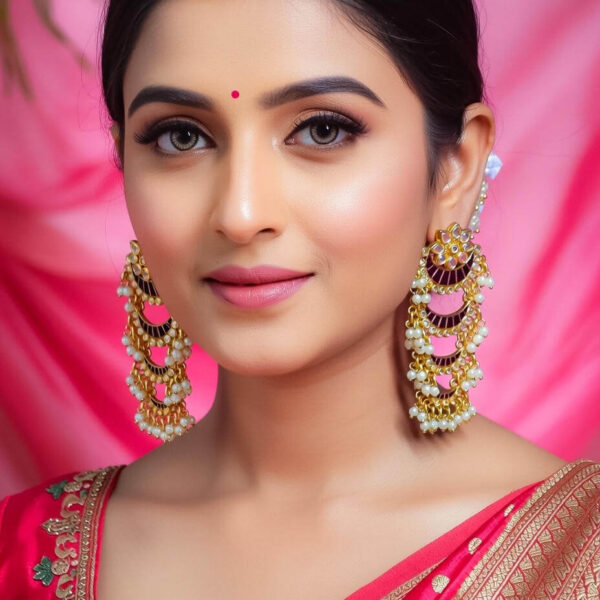 Yaarita's Gold Plated Maroon Color Meenakari Dangler Earring