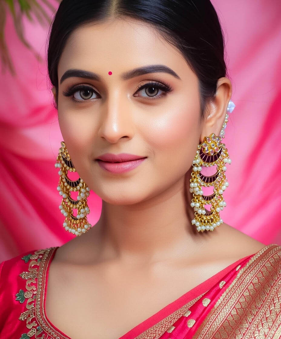 Yaarita's Gold Plated Maroon Color Meenakari Dangler Earring