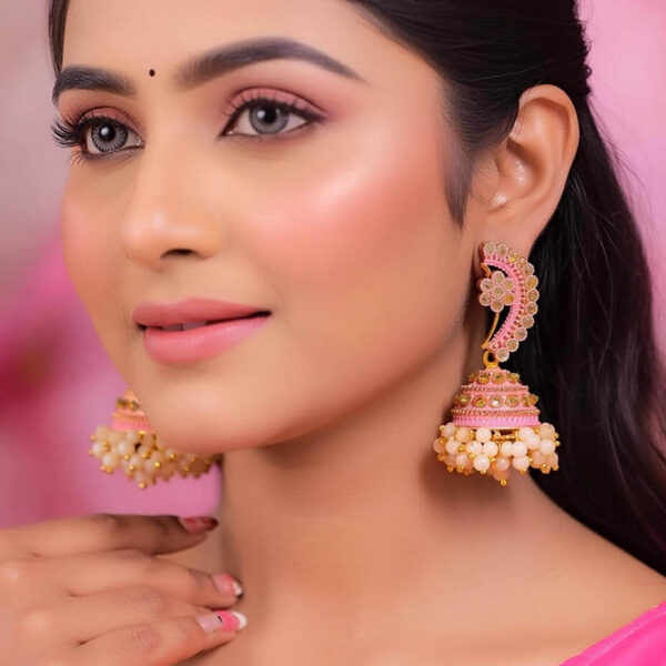 Yaarita's Gold Plated Pink Color Beautiful Jhumki Earring