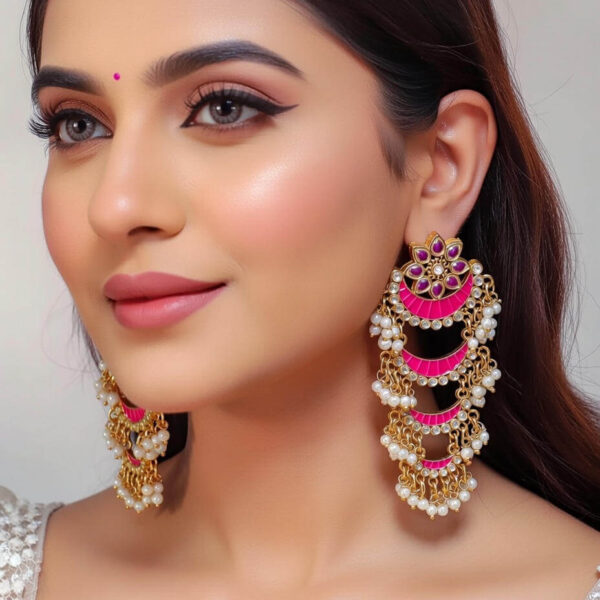 Yaarita's Gold Plated Pink Color Meenakari Dangler Earring