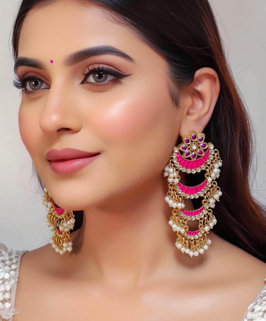Yaarita's Gold Plated Pink Color Meenakari Dangler Earring