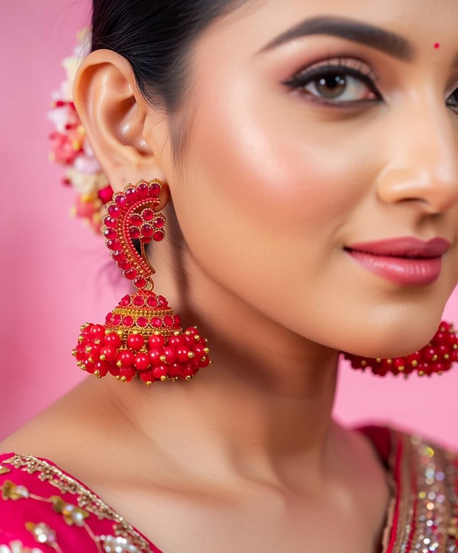 Yaarita's Gold Plated Red Color Beautiful Jhumki Earring