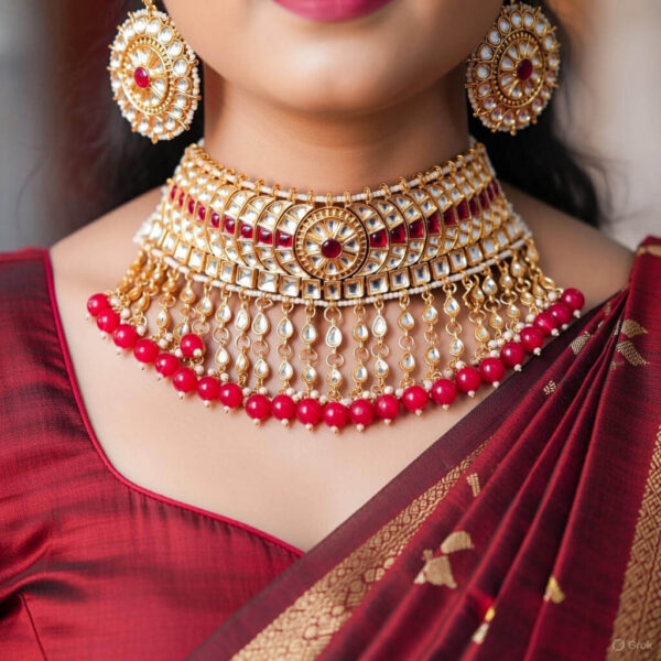 Yaarita’s Gold Plated Red Kundan Designer Choker Necklace