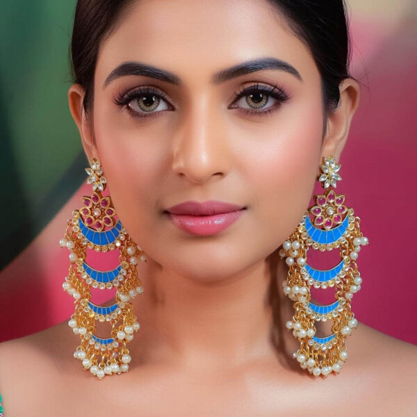Yaarita's Gold Plated Sky Blue Color Meenakari Dangler Earring