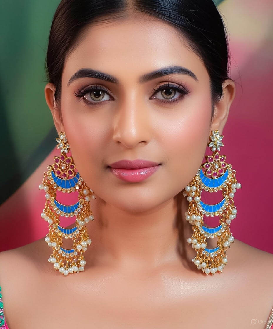 Yaarita's Gold Plated Sky Blue Color Meenakari Dangler Earring