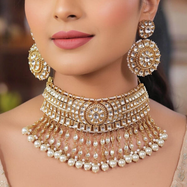Yaarita’s Gold Plated White Kundan Designer Choker Necklace