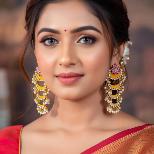 Yaarita's Gold Plated Yellow Color Meenakari Dangler Earring