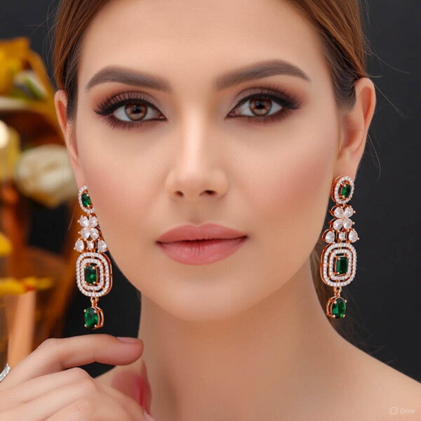 Yaarita's Green Color American Diamond Earrings
