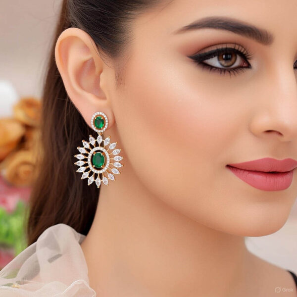 Yaarita's Green Color American Diamond Earrings