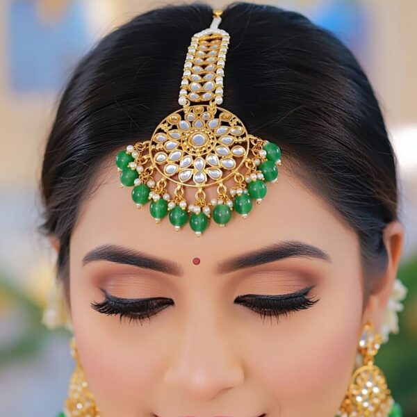 Yaarita's Green Color Kundan Maang Tika