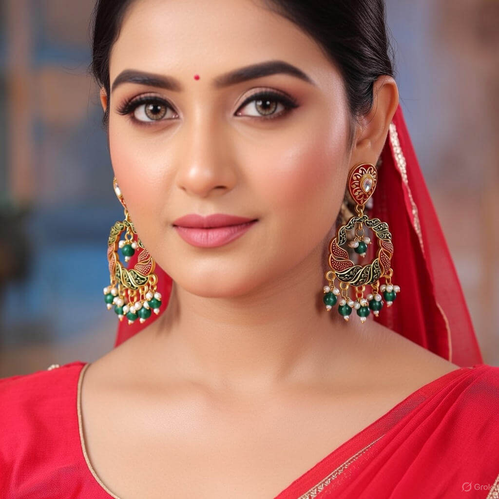 Yaarita's Green Color Mint Meena Earrings