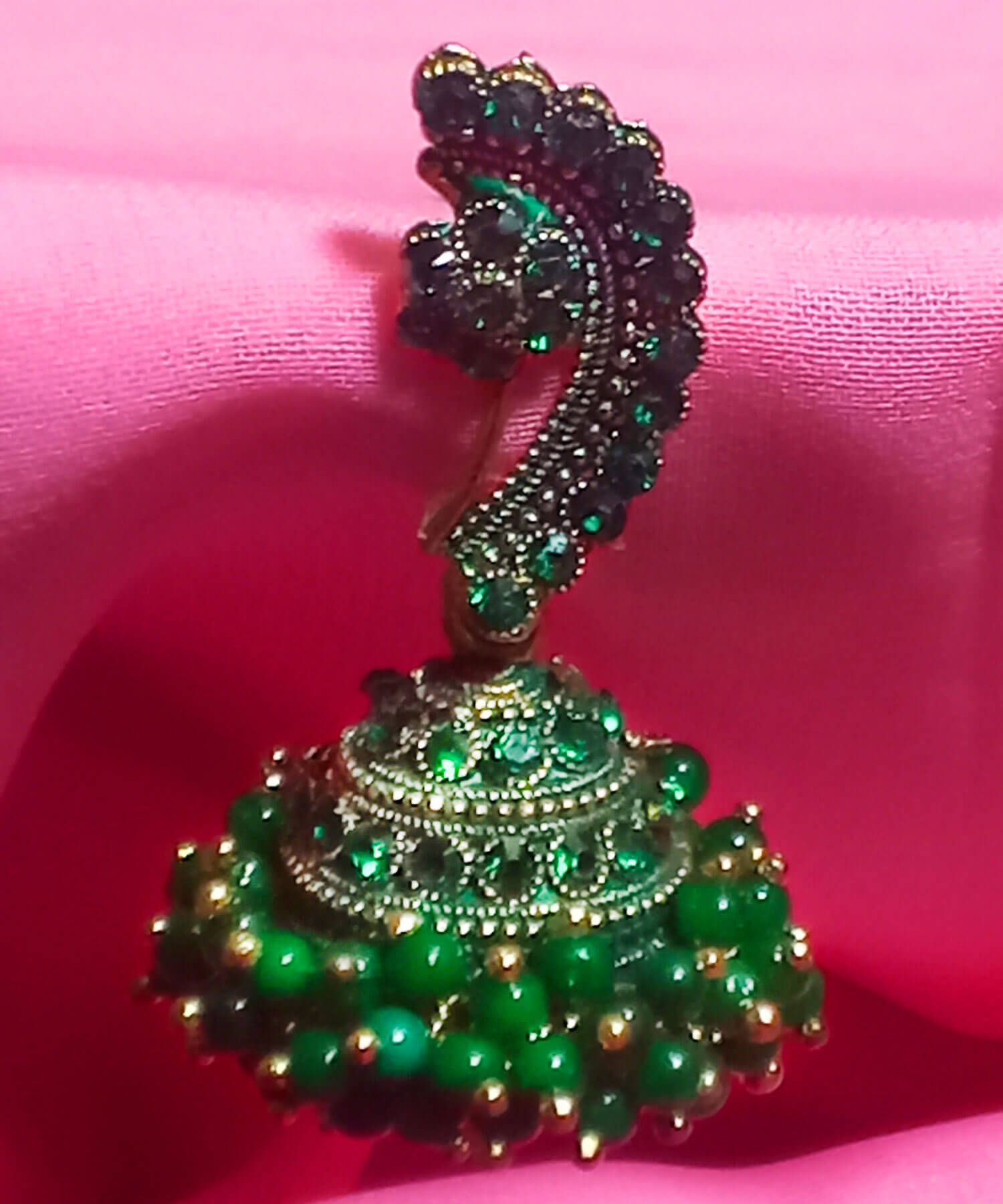 Yaarita's Imitation Gold Plated Green Color Beautiful Jhumki Earring