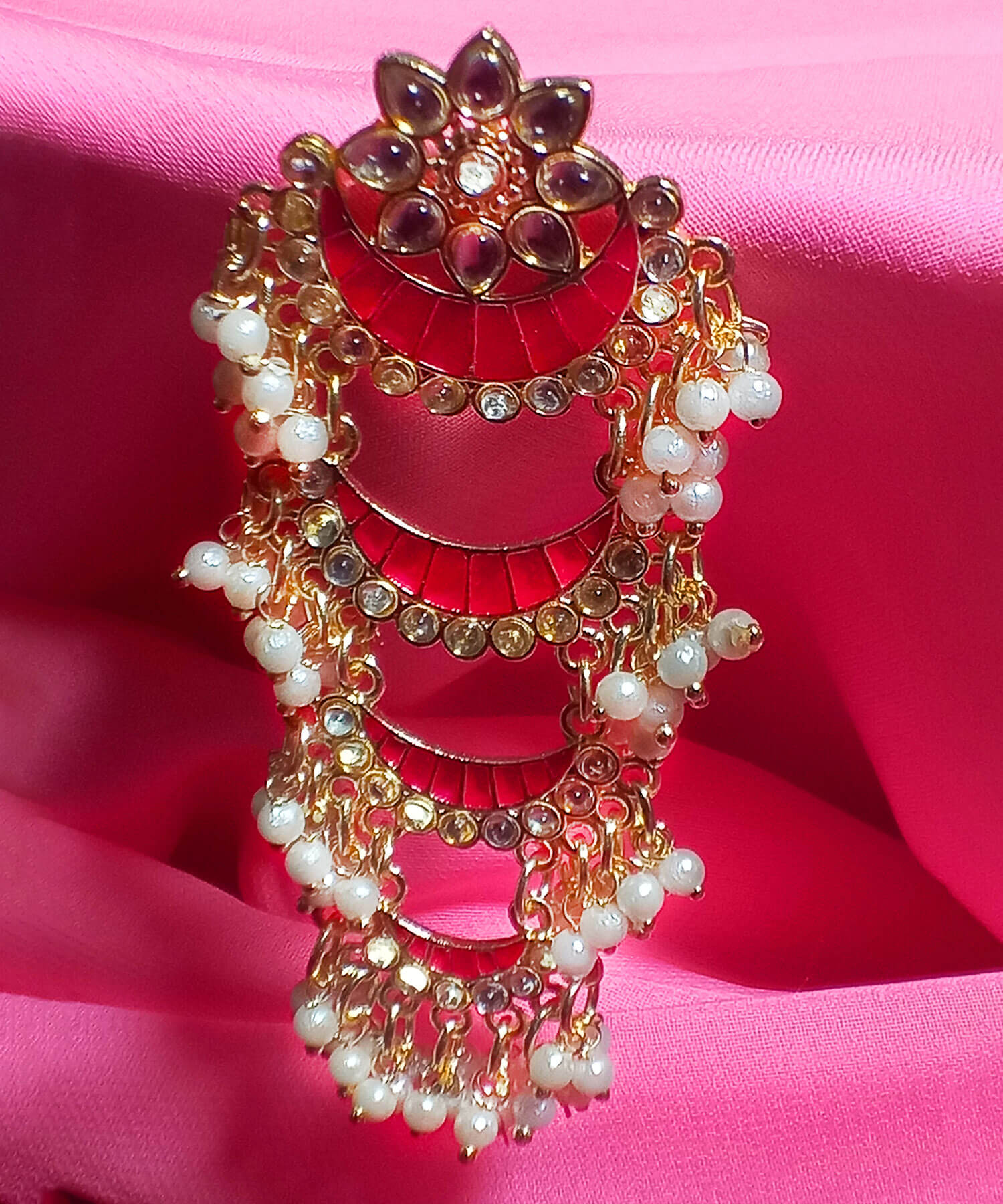 Yaarita's Imitation Gold Plated Pink Color Meenakari Dangler Earring
