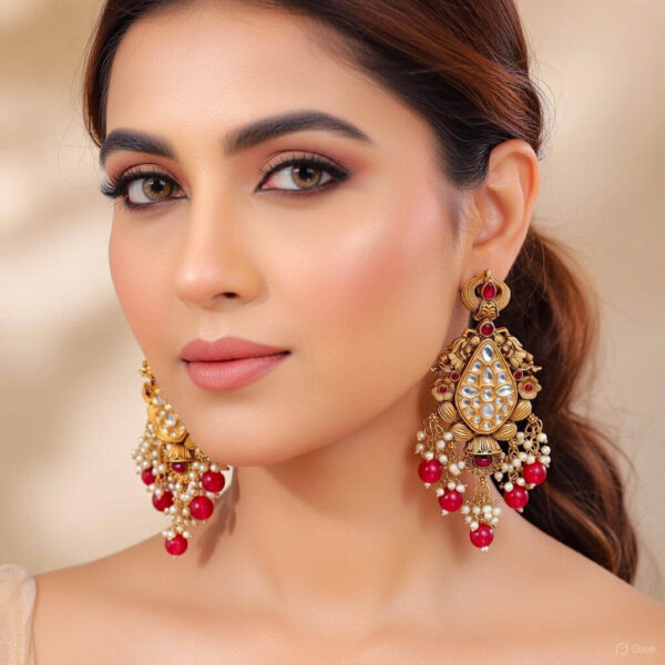 Yaarita's Maroon Color Kundan Earrings