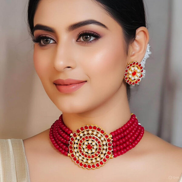 Yaarita’s Maroon Color Pota Stone Choker Necklace Set