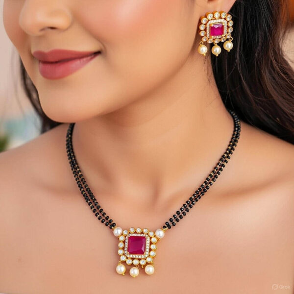 Yaarita’s Matte Gold Polish Full Stone Ruby Long Pendant Set