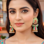 Yaarita's Parrot Green Color Meenakari Earrings