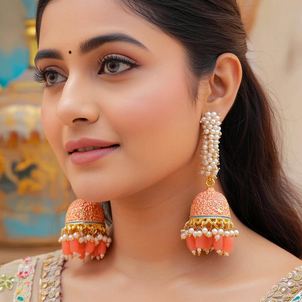 Yaarita's Peach Color Mint Meena Earrings