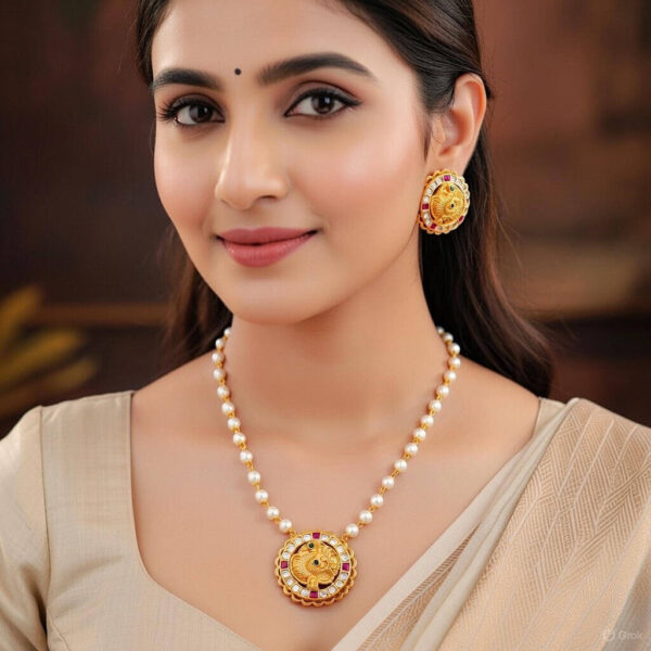 Yaarita’s Peacock Design Ruby Green White Long Pendant Set