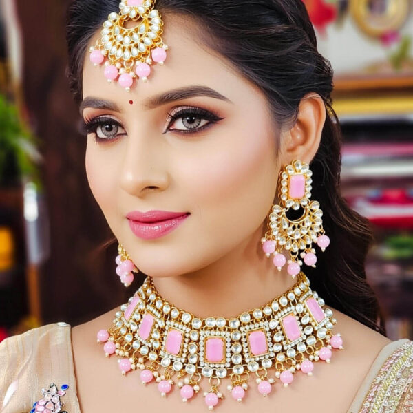 Yaarita’s Pink Color Austrian Stone & Beads Choker Necklace Set