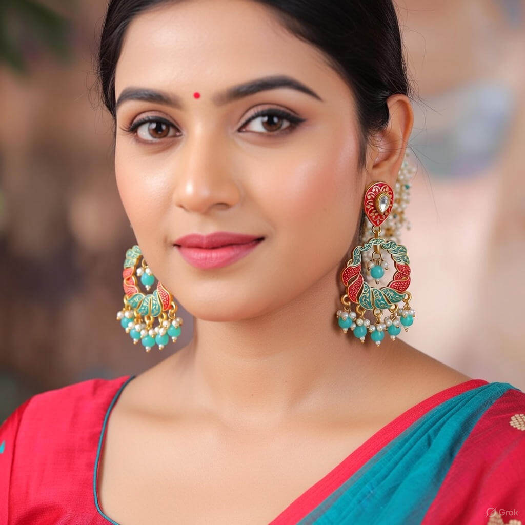 Yaarita's Rama Green Color Mint Meena Earrings