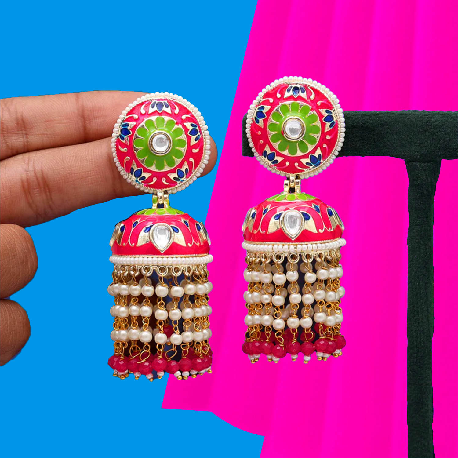 Yaarita's Rani Color Meenakari Earrings