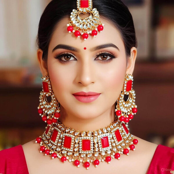 Yaarita’s Red Color Austrian Stone & Beads Choker Necklace Set