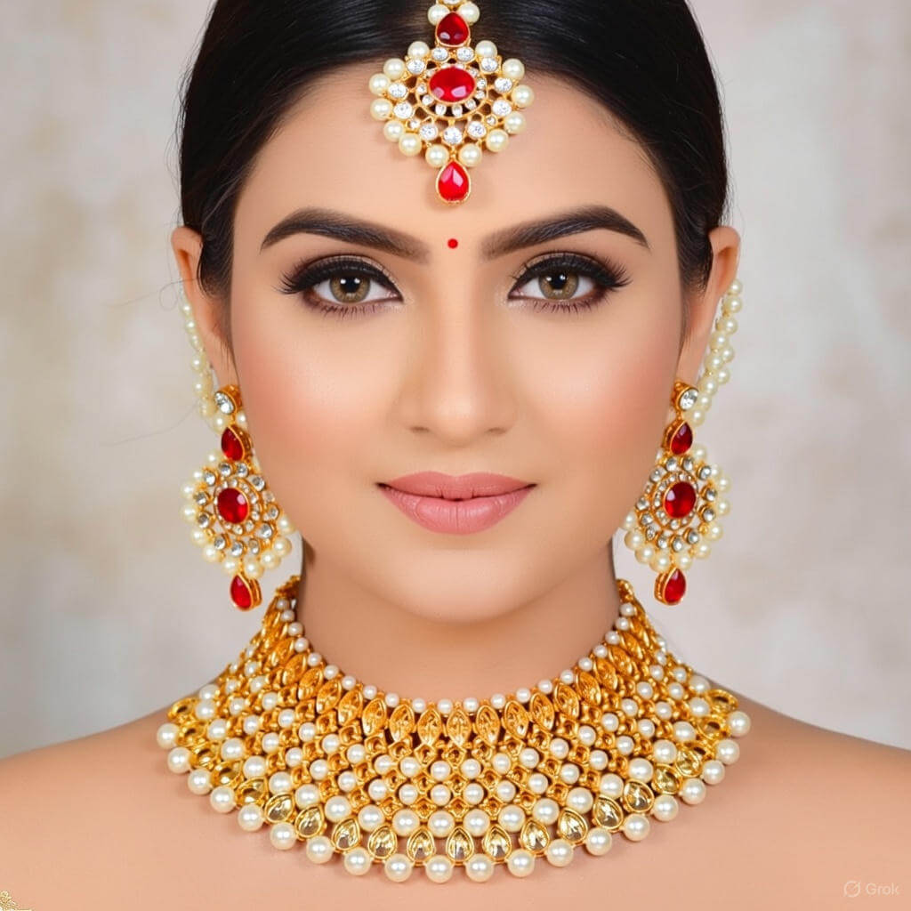 Yaarita’s Red Color Crystal Stone & Beads Choker Necklace Set