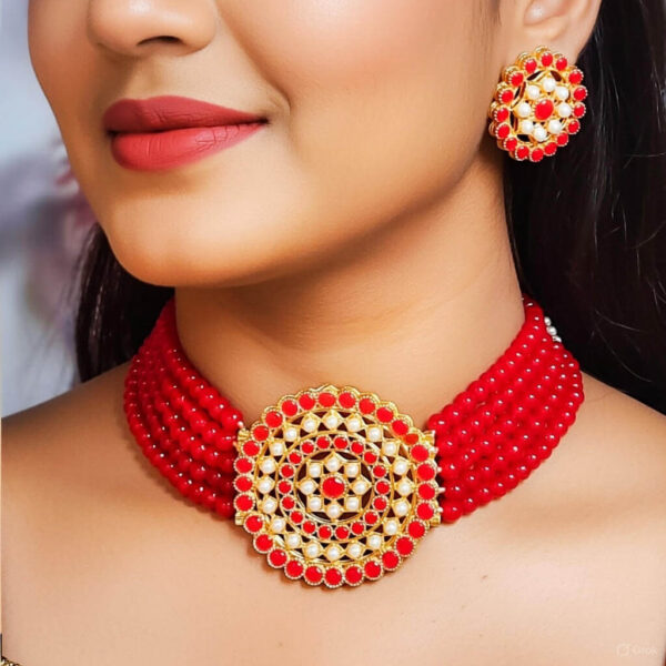 Yaarita’s Red Color Pota Stone Choker Necklace Set