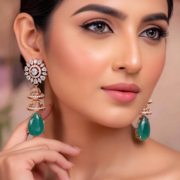 Yaarita's Rose Gold Plated Mint Blue Color AD Stone Dangler Earring