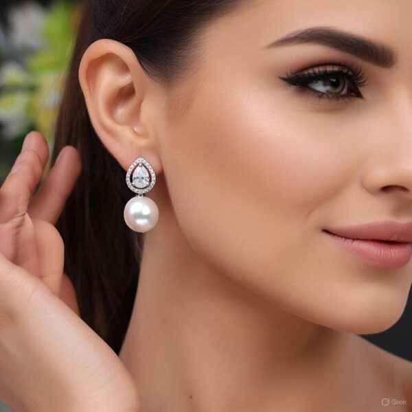 Yaarita's Silver Color American Diamond Earrings