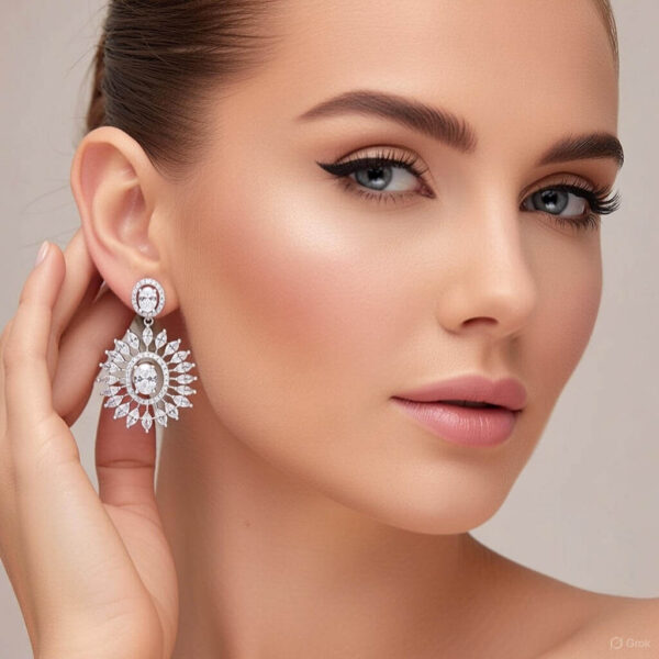 Yaarita's Silver Color American Diamond Earrings