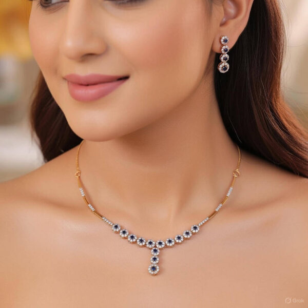 Yaarita’s Blue Color American Diamond Necklace Set