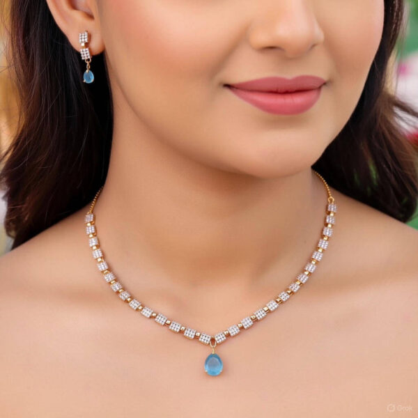 Yaarita’s Firozi Color American Diamond Necklace Set