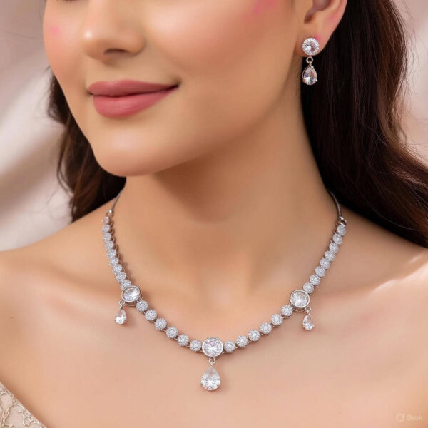 Yaarita’s Silver Color American Diamond Necklace Set