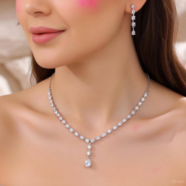 Yaarita’s Silver Color American Diamond Necklace Set