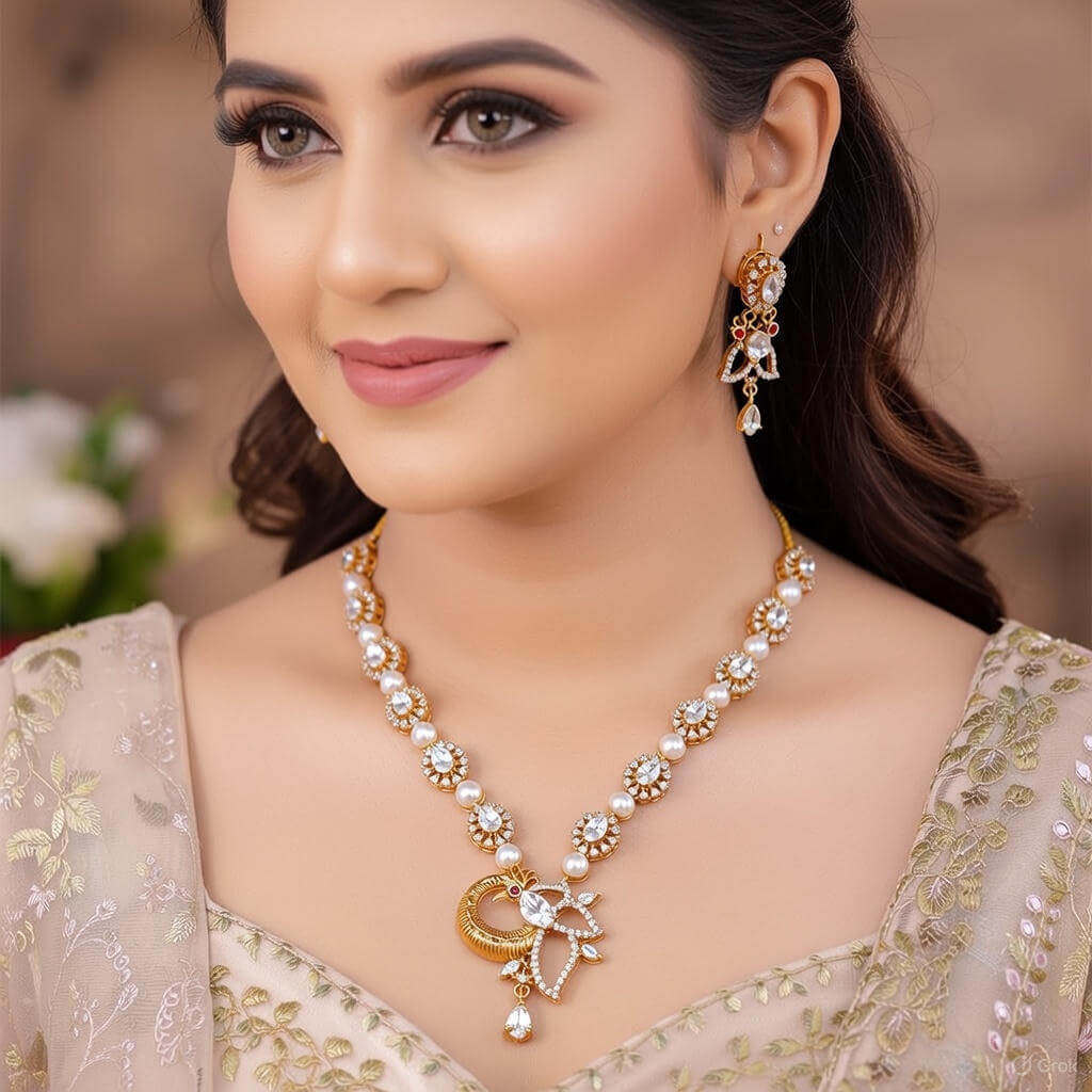 Yaarita’s White Color American Diamond Necklace Set