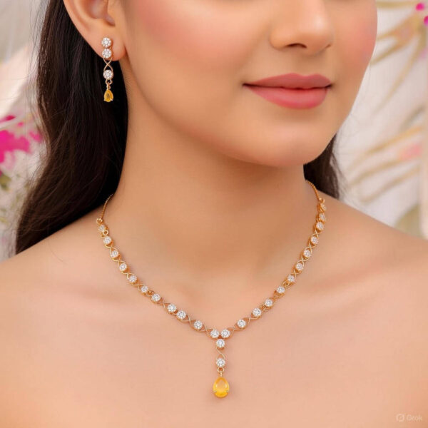 Yaarita’s Yellow Color American Diamond Necklace Set