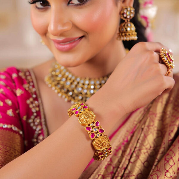 Premium Quality Imitation Fancy Design Beautiful Gold Polish Temple Bangle Set