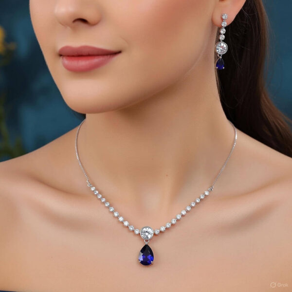 Yaarita’s Blue Color American Diamond Necklace Set